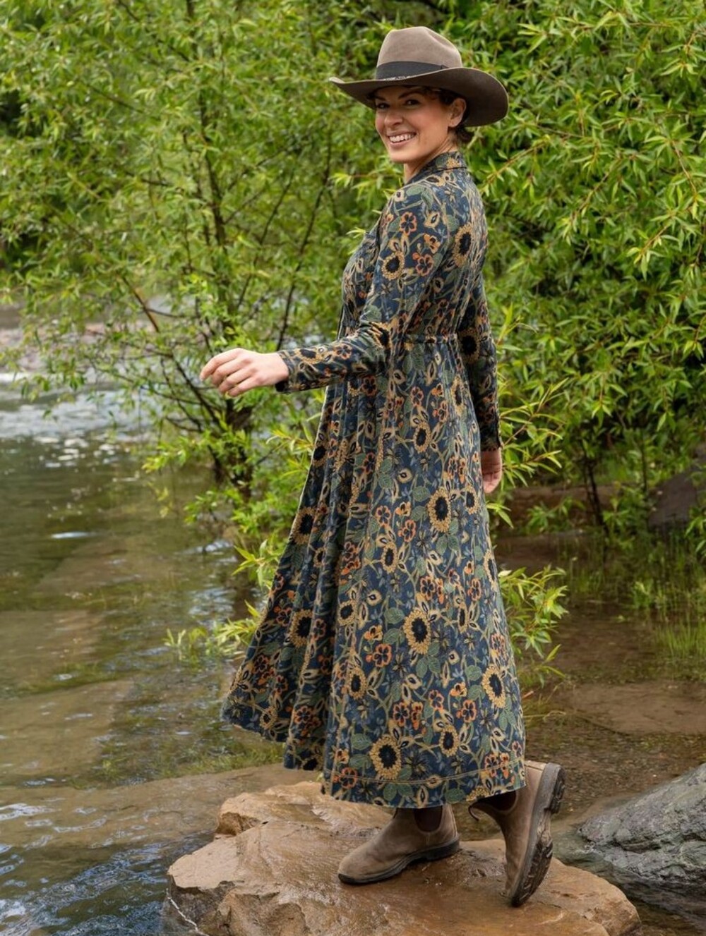 Natural Life Christa Maxi Dress Size Large 100% Cotton Earth Tone Floral Print